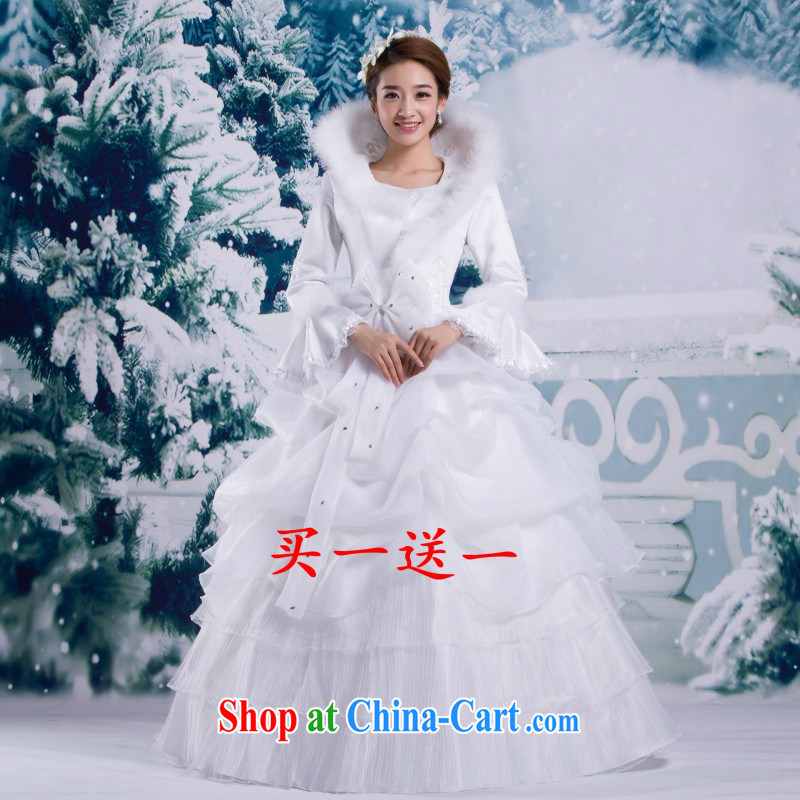 Winter 2014 new stylish long-sleeved the cotton Diamond Wedding bridal warm winter clothing wedding dresses Princess skirt white customer size will not be refunded, so Pang, and shopping on the Internet
