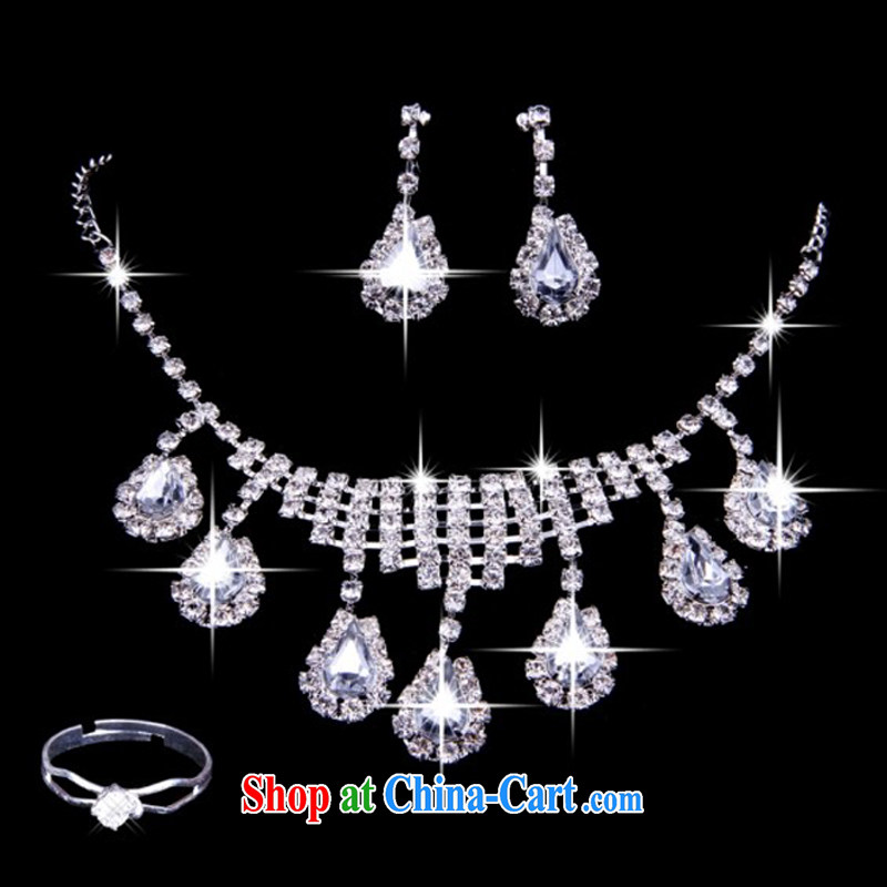 2015 new bridal jewelry Korean-style wedding accessories crown-decorated Wedding water diamond necklace earrings rings bracelets 5 piece set with white, code, and 7-Color 7 tone, shopping on the Internet