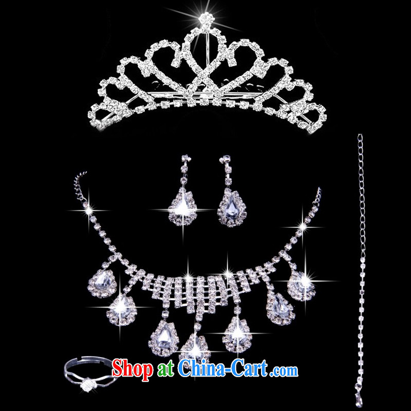2015 new bridal jewelry Korean-style wedding accessories crown-decorated Wedding water diamond necklace earrings rings bracelets 5 piece set with white, code, and 7-Color 7 tone, shopping on the Internet