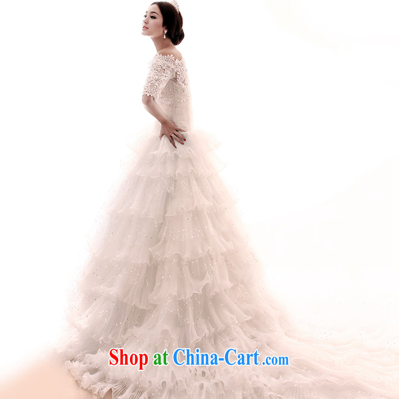 With the 2015 New City long-tail Korean Princess crowsfoot the Field shoulder drill married Yi long-sleeved wedding dress white XS, AIDS, and shopping on the Internet
