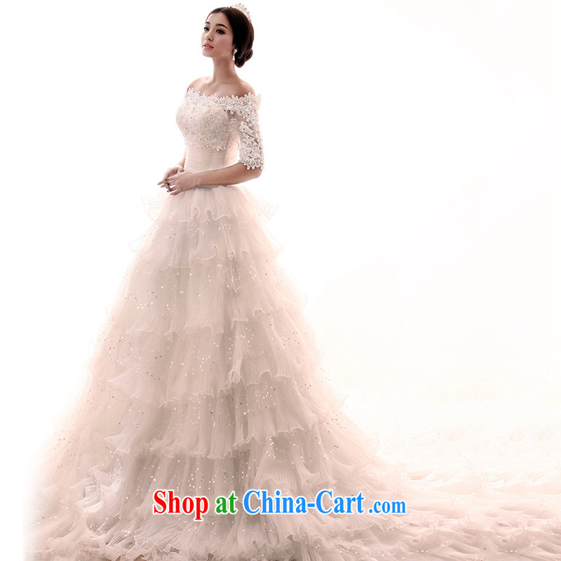 With the 2015 New City long-tail Korean Princess crowsfoot the Field shoulder drill married Yi long-sleeved wedding dress white XS, AIDS, and shopping on the Internet