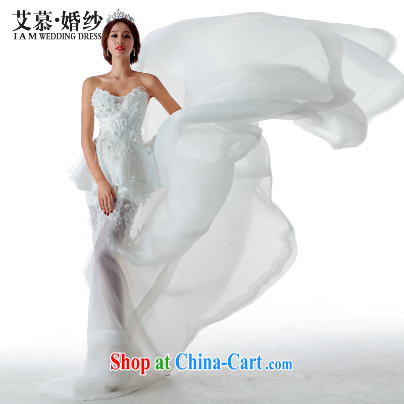 With the 2015 new wedding summer and half the tail end crowsfoot flash drill erase chest stylish graphics thin bridal gown ivory long tail, L
