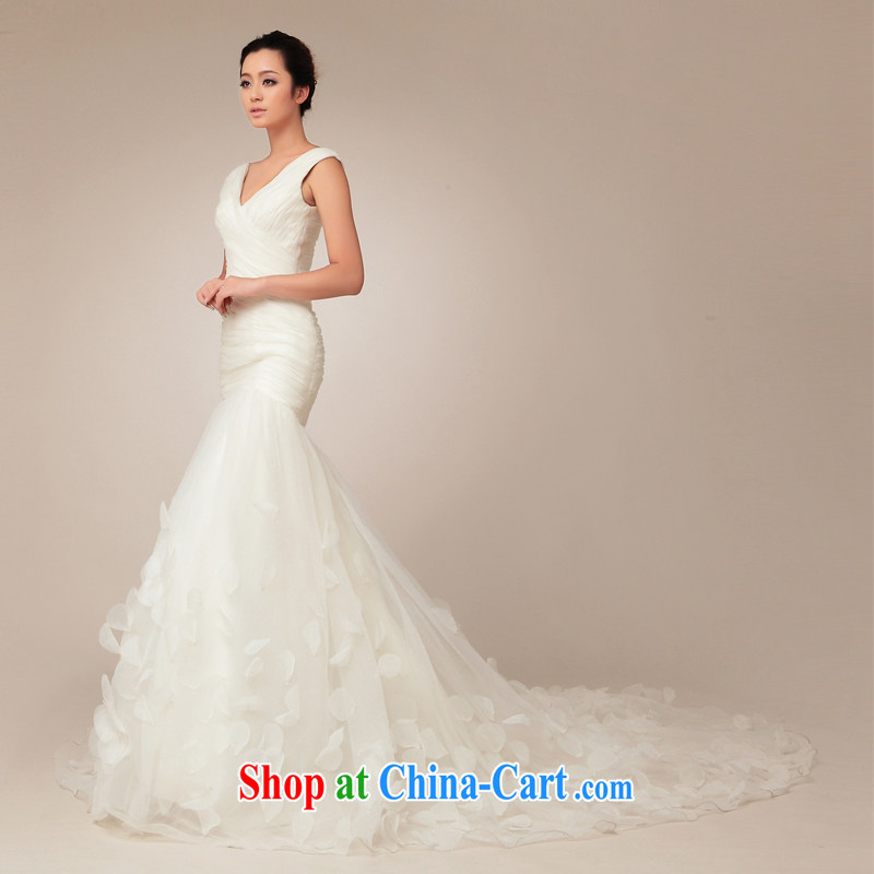 With the 2015 spring new blooms Korean version with a shoulder the crowsfoot the trailing white retro graphics thin wedding dresses Ms. WHITE L, AIDS, and shopping on the Internet