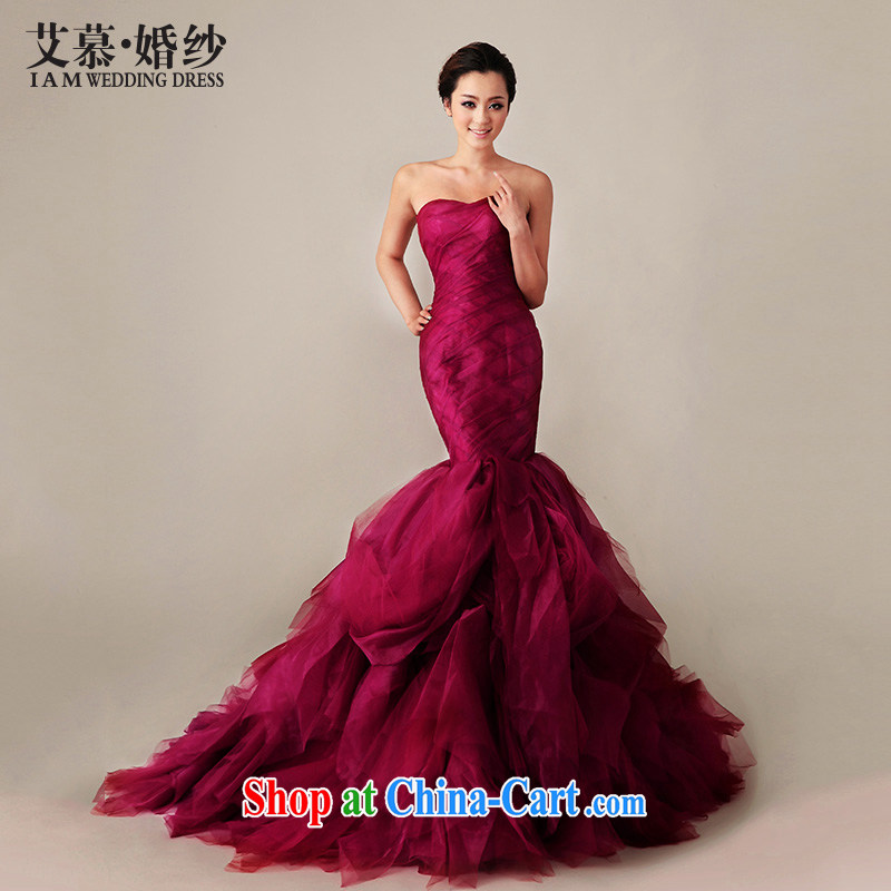 With the 2015 spring New Red Mermaid crowsfoot tail Korean wedding dresses wine red tie, tailored