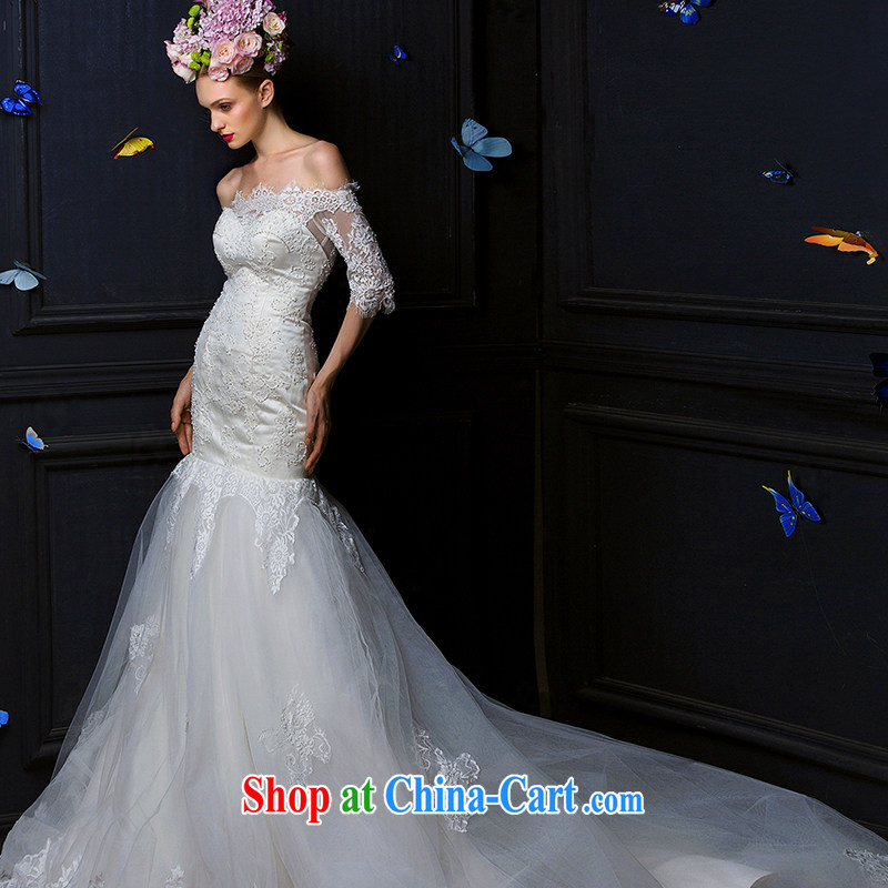 With the 2015 new Mya covers the field shoulder bare chest lace crowsfoot tail long-sleeved bridal wedding dresses white L, AIDS, and shopping on the Internet