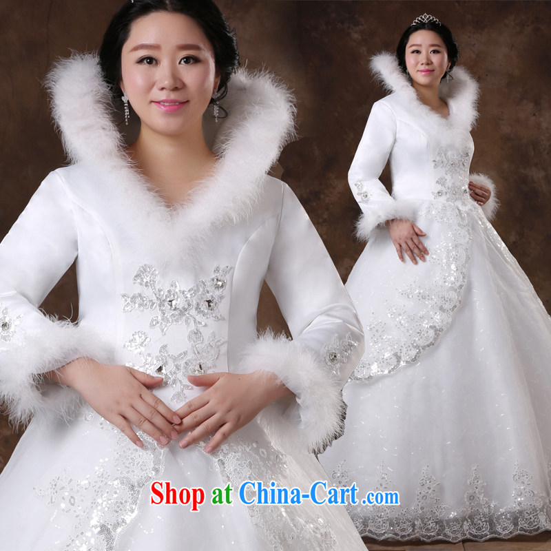 Moon  guijin 2014 winter bridal wedding dresses back ZIPPER WITH bridal wedding long-sleeved wool warm wedding white XXL scheduled 3 Days from Suzhou shipping