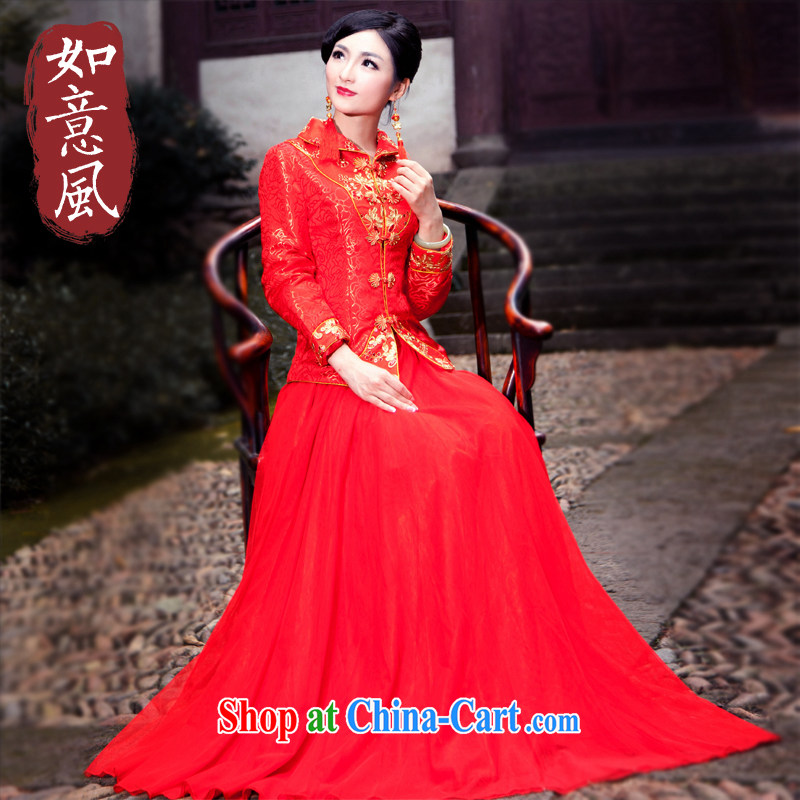 Unwind after the new fall and winter bridal folder cotton dress Chinese red wedding package long-sleeved dress dresses 4068 4068 the dress XXL