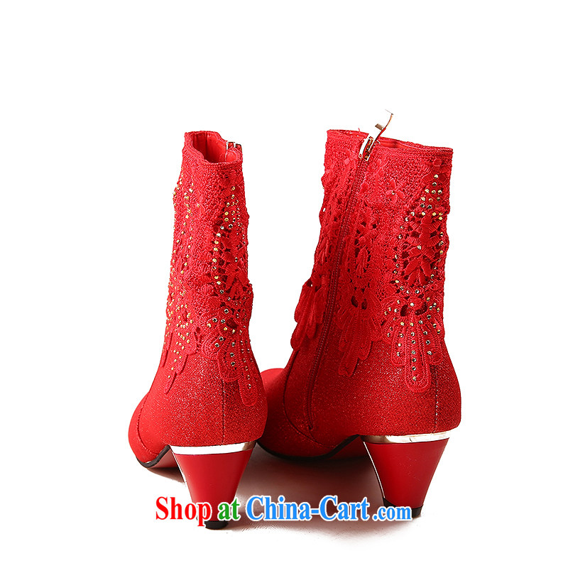 Wedding boots 2014 autumn and winter, female boots red wedding shoes high heel wedding shoes bridal shoes with thick snow boots, and boots winter boots 10 cm with 39, so Pang, shopping on the Internet