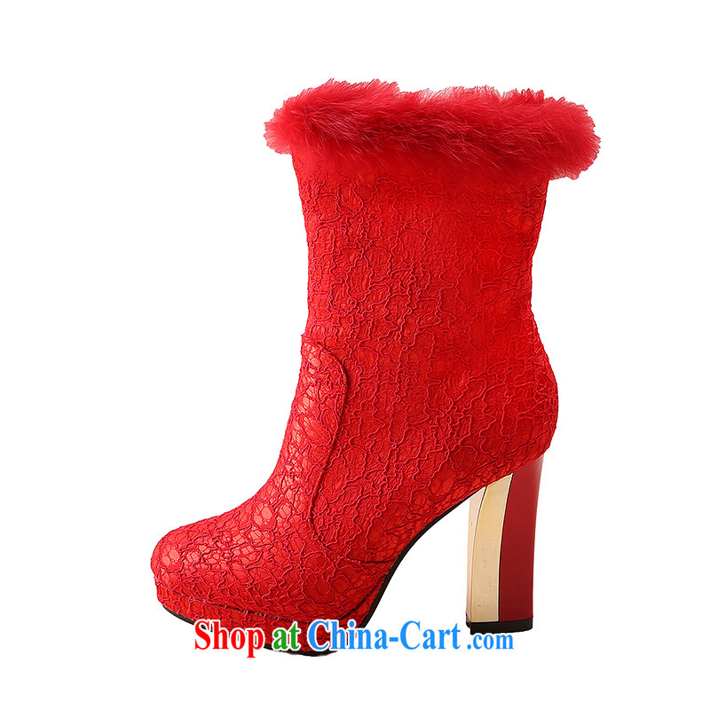 Wedding shoes women 2014 new winter wedding shoes red high heel bridal autumn and winter wedding shoes wedding shoes snow boots shoes women with 10 CM 39, love so Peng, shopping on the Internet