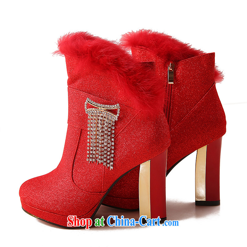 Wedding shoes women 2014 autumn and winter new paragraph with bold red high-heel cotton shoes snow shoes bridal shoes wedding shoes winter, 10 CM and 39, love so Peng, shopping on the Internet