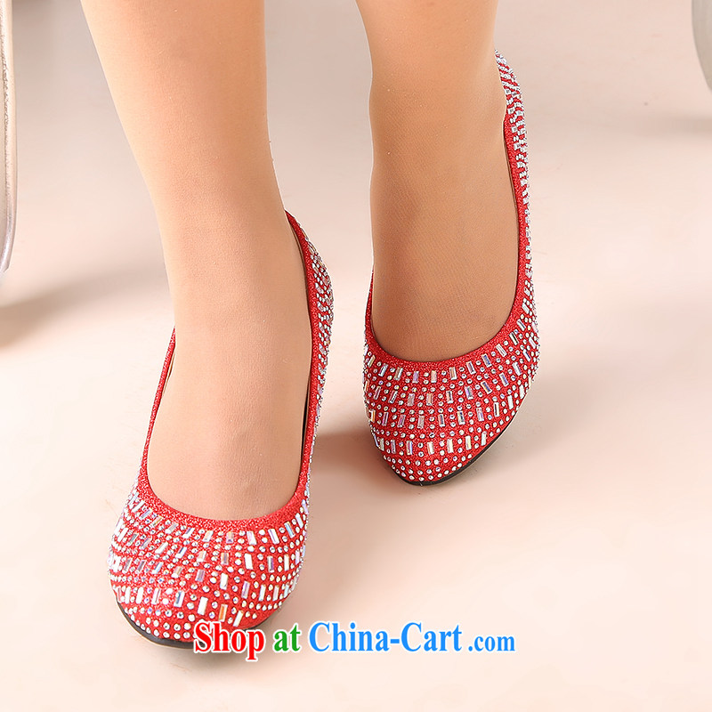 Bridal shoes gold bridal with thick with red shoes married women's shoe size, Round Head, silver 6CM and 39, love so Pang, shopping on the Internet