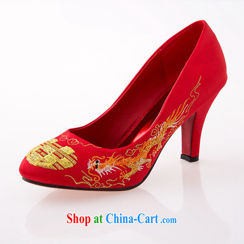 Married women shoes 2014 New red high-heel shoes bridal shoes with thick Women's shoes, shoes and Chinese wedding Red Shoes 3CM uphill with 39, so Pang, shopping on the Internet
