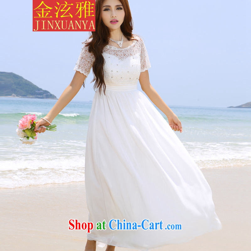 Kim Hyun-chae, 2015 beach dress wedding nails Pearl inserts drill dress long dress white XL