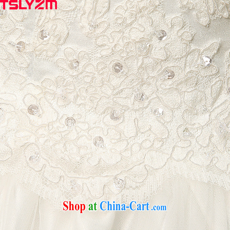 The field shoulder wedding dresses new 2015 spring and summer Korean style marriages with shaggy skirts home yarn welcome by the waist graphics thin Satin White M, Tslyzm, shopping on the Internet