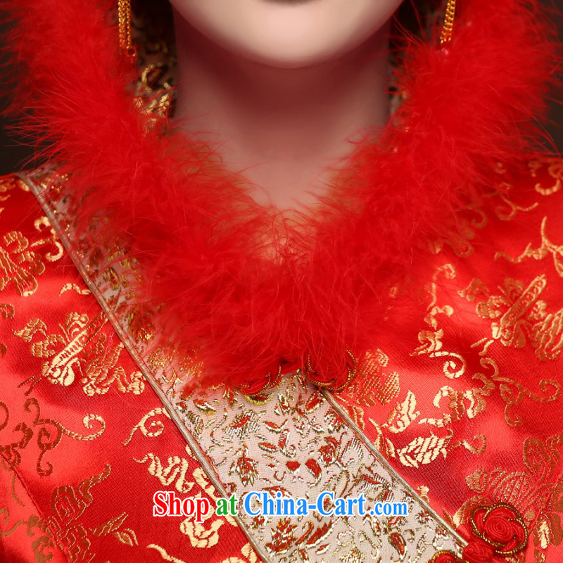 2014 autumn and winter, new marriages red cheongsam dress long, long-sleeved Sau San crowsfoot wedding dresses skirt Customer to size the do not return, love so Pang, shopping on the Internet