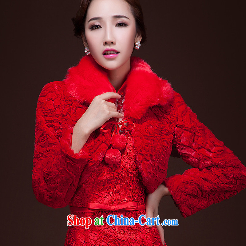2014 fall/winter new marriage married her shawl wedding dresses accessories bridal long-sleeved wool shawl red, love so Pang, online shopping