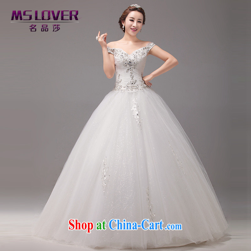 MSLover elegant sexy package shoulder a shoulder Princess bridal nails Pearl large skirt with straps with wedding 0108 m White tailored