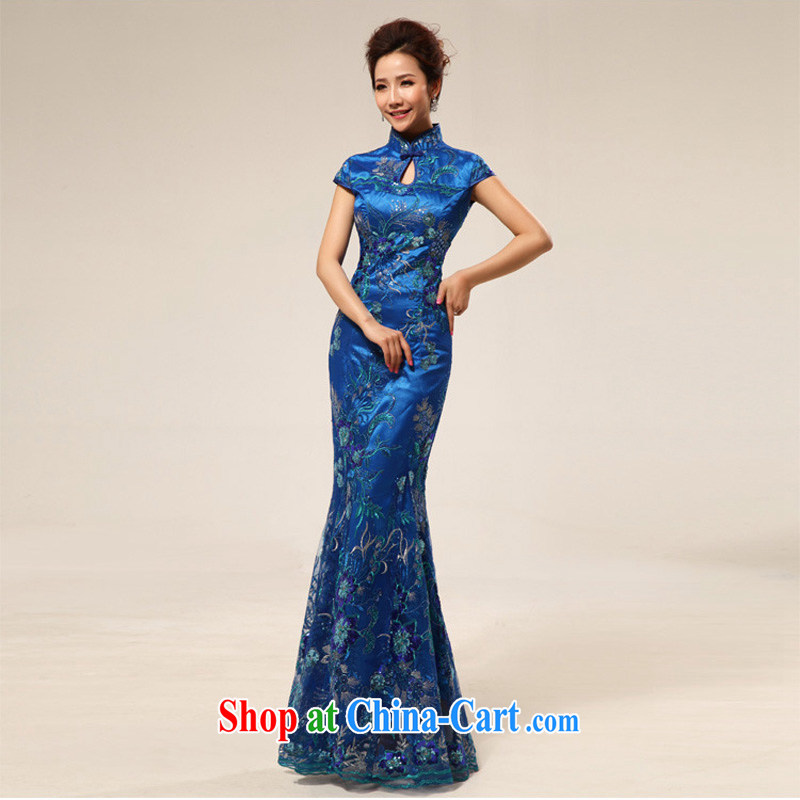 light at the retro marriage ceremonies improved cheongsam hospitality service ceremonial dress CTX cheongsam dress 67 blue XXL, shallow end, and shopping on the Internet