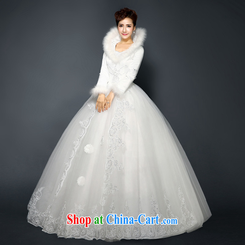 New 2015 spring new wedding Korean V gross for their alignment with long-sleeved bridal field shoulder winter clothes wedding quilted large code-waist graphics thin genuine white Custom size 7 Day Shipping, 100 Ka-ming, and shopping on the Internet