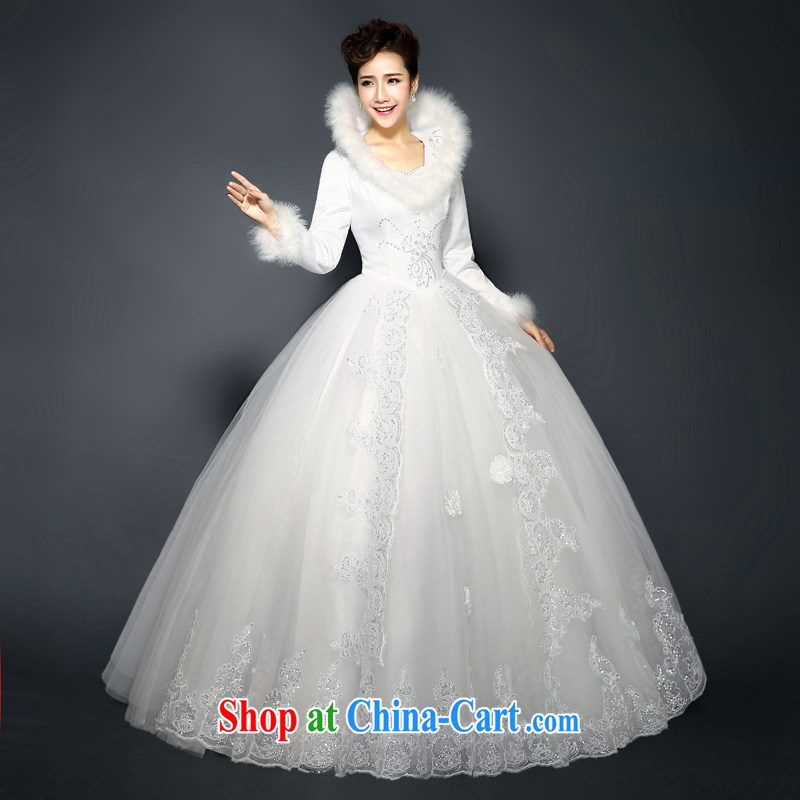 New 2015 spring new wedding Korean V gross for their alignment with long-sleeved bridal field shoulder winter clothes wedding quilted large code-waist graphics thin genuine white Custom size 7 Day Shipping, 100 Ka-ming, and shopping on the Internet