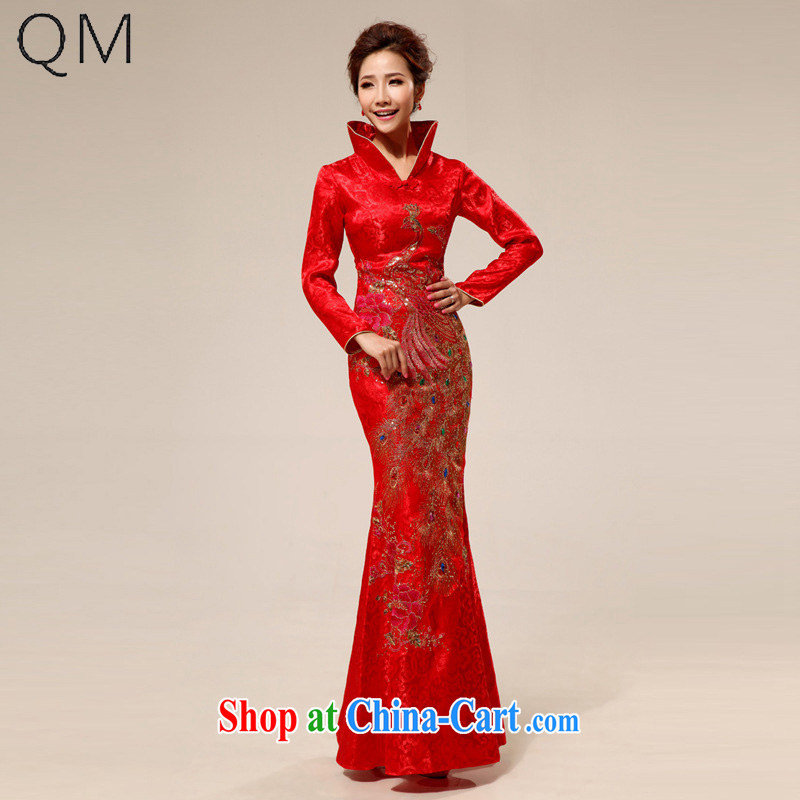 Light _at the end QM_ red retro style improved lace Long-Sleeve bridal wedding dresses CTX QP 69 red XXL