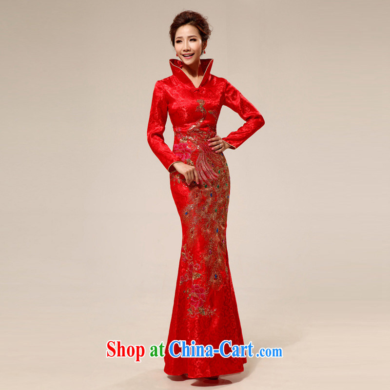 Light (at the end QM) red retro style improved lace Long-Sleeve bridal wedding dresses CTX QP 69 red XXL, shallow end, shopping on the Internet