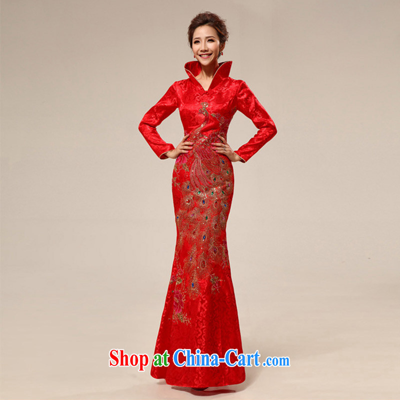 Light (at the end QM) red retro style improved lace Long-Sleeve bridal wedding dresses CTX QP 69 red XXL, shallow end, shopping on the Internet