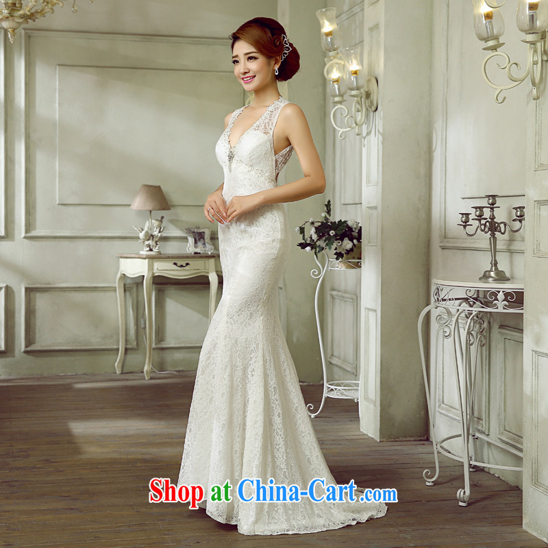 wedding dresses the Field shoulder 2015 Korean brides new dual-shoulder V collar sexy back exposed cultivating the waist crowsfoot small trailing white wedding and package mail white XXL demand 5 - 7 Day Shipping, 100 Ka-ming, and shopping on the Internet