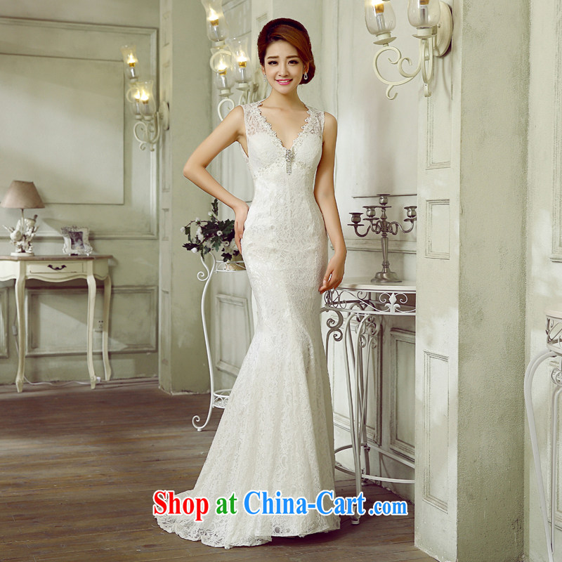 wedding dresses the Field shoulder 2015 Korean brides new dual-shoulder V collar sexy back exposed cultivating the waist crowsfoot small trailing white wedding and package mail white XXL demand 5 - 7 Day Shipping, 100 Ka-ming, and shopping on the Internet