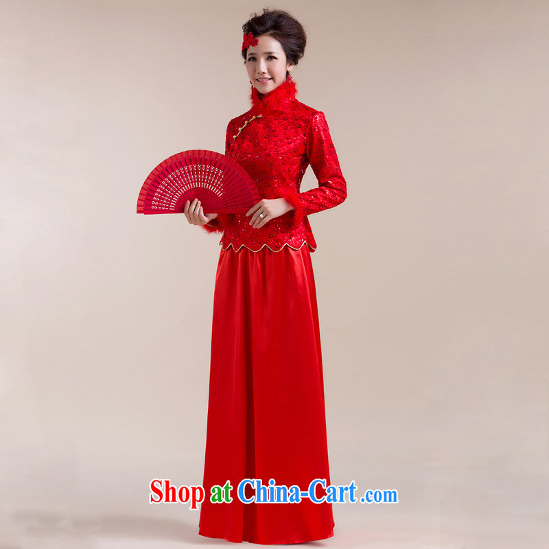 Light (at the end QM) Gross Gross for the cuff, decorated with anti-aliasing, with drag and drop, long skirt Chinese wedding dresses CTX red XXL, shallow end, shopping on the Internet
