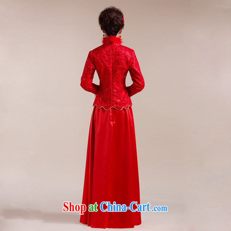 Light (at the end QM) Gross Gross for the cuff, decorated with anti-aliasing, with drag and drop, long skirt Chinese wedding dresses CTX red XXL, shallow end, shopping on the Internet
