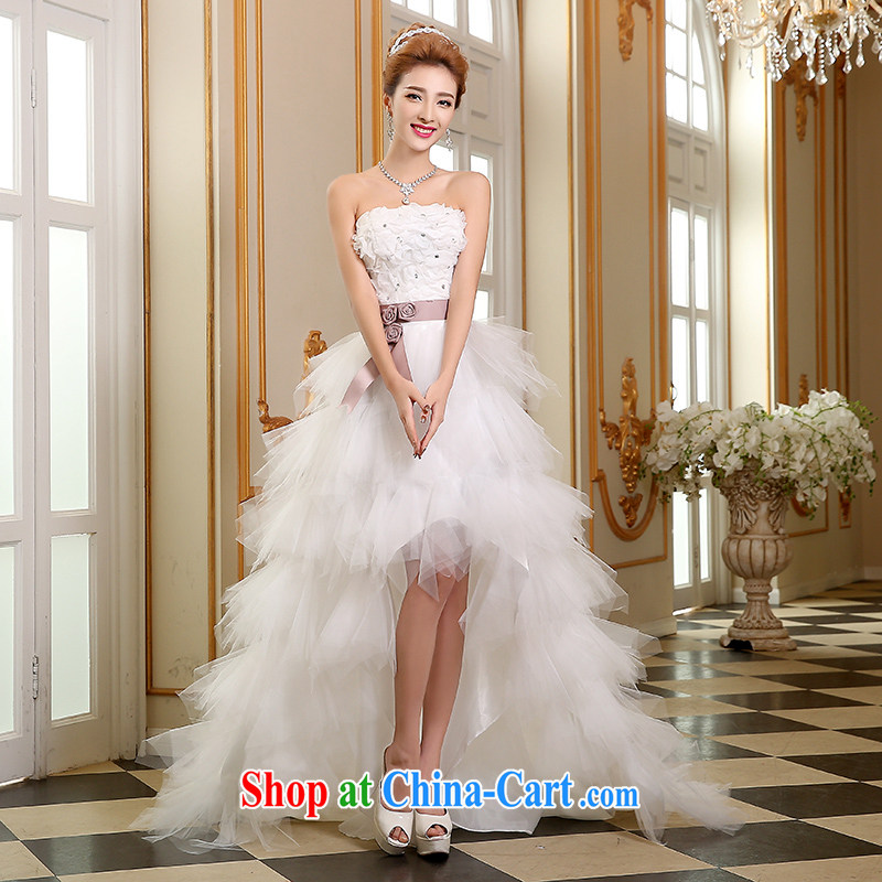 Sophie HIV than tail wedding dresses new 2015 summer new Korean stylish wedding wiped his chest after a long bridal wedding dress short strap wedding white XXL