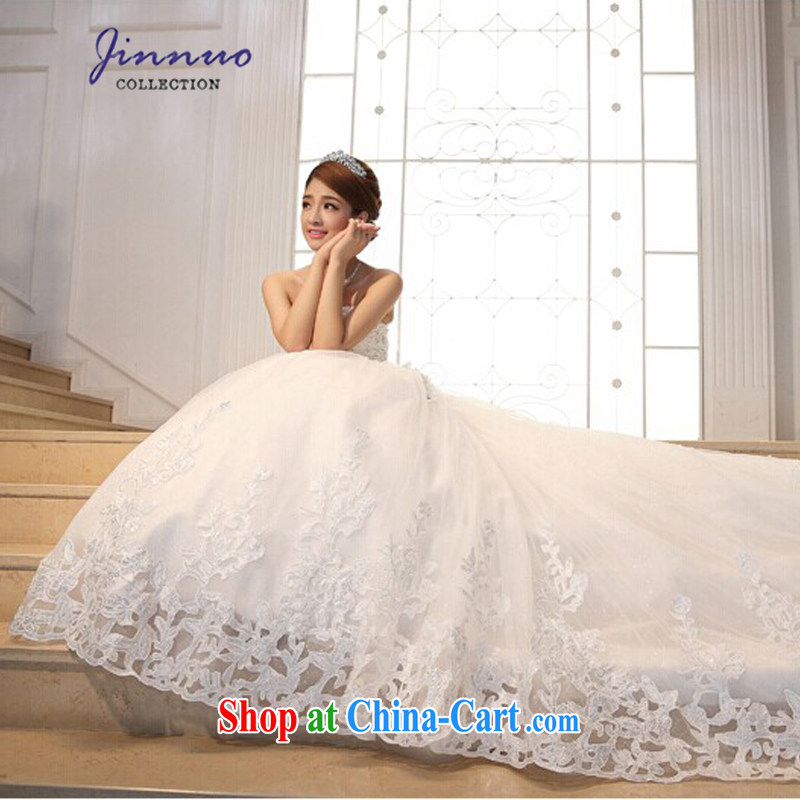 kam world the Hyatt wedding dress 2014 new luxury Korean Princess bride water-soluble lace bare chest strap white peacock-tail water drilling nails Pearl, wedding white XL, Kam-world, Yue, and shopping on the Internet