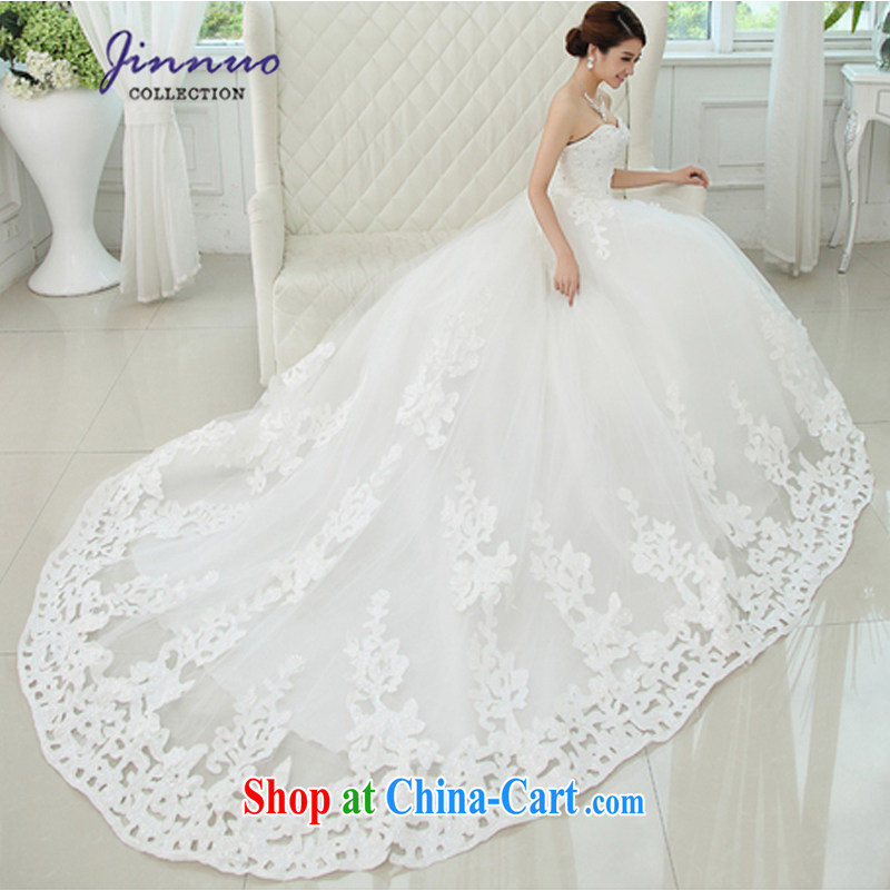 kam world the Hyatt wedding dress 2014 new luxury Korean Princess bride water-soluble lace bare chest strap white peacock-tail water drilling nails Pearl, wedding white XL, Kam-world, Yue, and shopping on the Internet