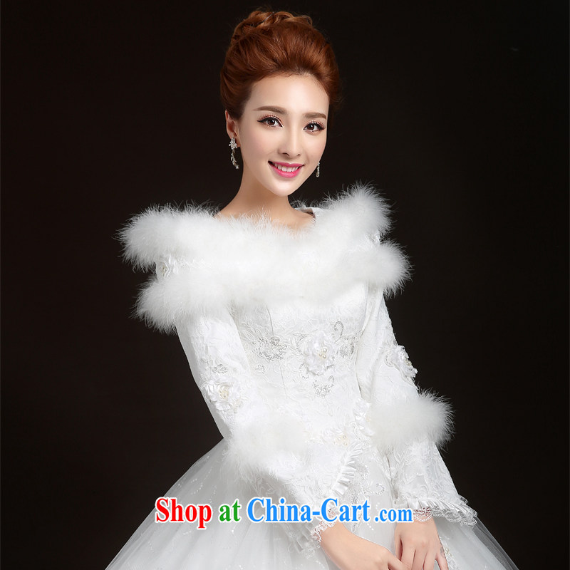 Winter wedding dresses new 2015 winter clothes wedding Korean version with winter, long-sleeved thick wedding marriages, winter wedding dresses white L