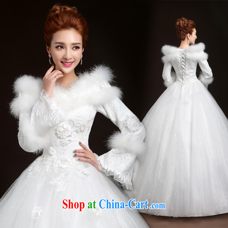 Winter wedding dresses new 2015 winter clothes wedding Korean version with winter, long-sleeved thick wedding marriages, winter wedding dresses white L, 100-ball (Ball Lily), online shopping