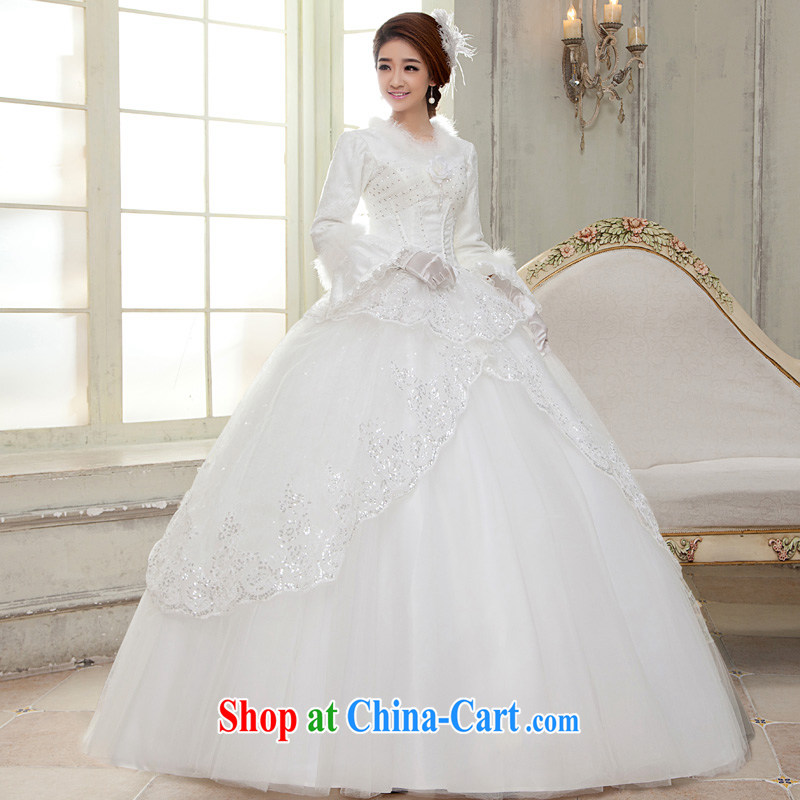 A good service is 2015 winter new bride wedding dress long sleeved shirt with white graphics thin with wedding dress winter clothing white 2XL, good service, and, on-line shopping