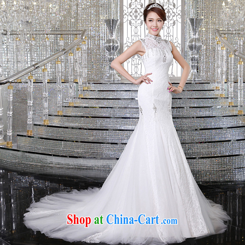 A good service is 2015 new marriages a shoulder back exposed lace sexy stylish tail wedding dresses white 2XL