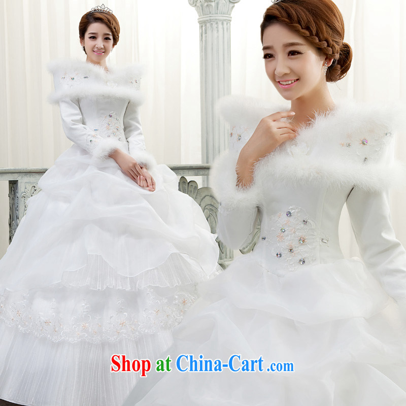 A good service is 2015 winter new marriages long-sleeved one shoulder graphics thin with Princess wedding dress dress white 2XL