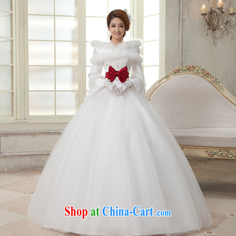 A good service is 2015 new Korean bridal wedding dress winter dual-Koosh collar bow tie with wedding dress white XXXL