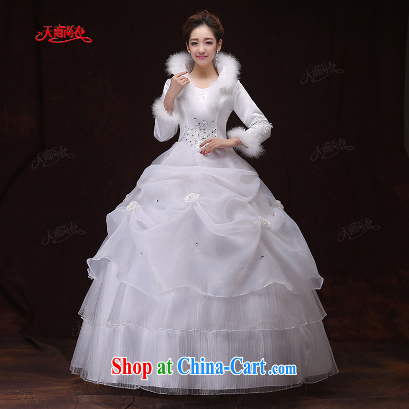 Rain is still Yi marriages winter wedding white long-sleeved folder inserts cotton drill wedding hotel toast clothing dress the Code HS 902 white XXL