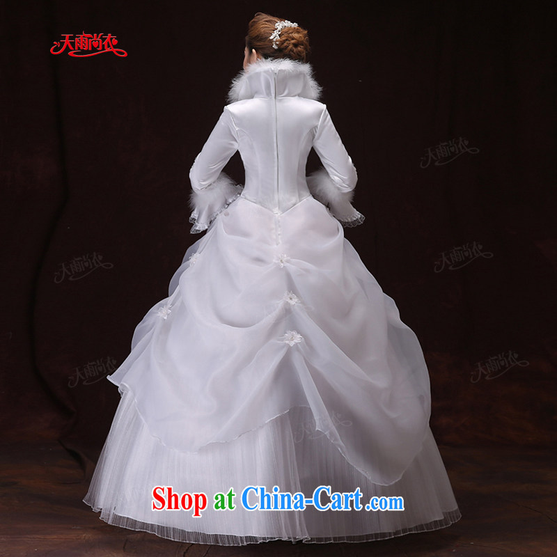 Rain is still Yi marriages winter wedding white long-sleeved folder inserts cotton drill with flowers and elegant hotel, toast clothing dress HS 903 white XXL, rain is clothing, and shopping on the Internet