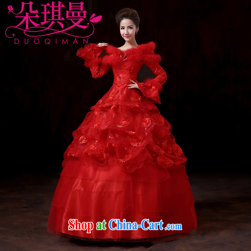 Flower Angel Cayman new 2014 winter long-sleeved wool collar thick strap quilted wedding winter clothing red wedding marriages served toast XXL