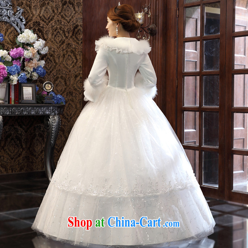 A good service is 2015 new bride's winter wedding dress long-sleeved lace-up collar graphics thin with wedding dress white XXXL, good service, and shopping on the Internet