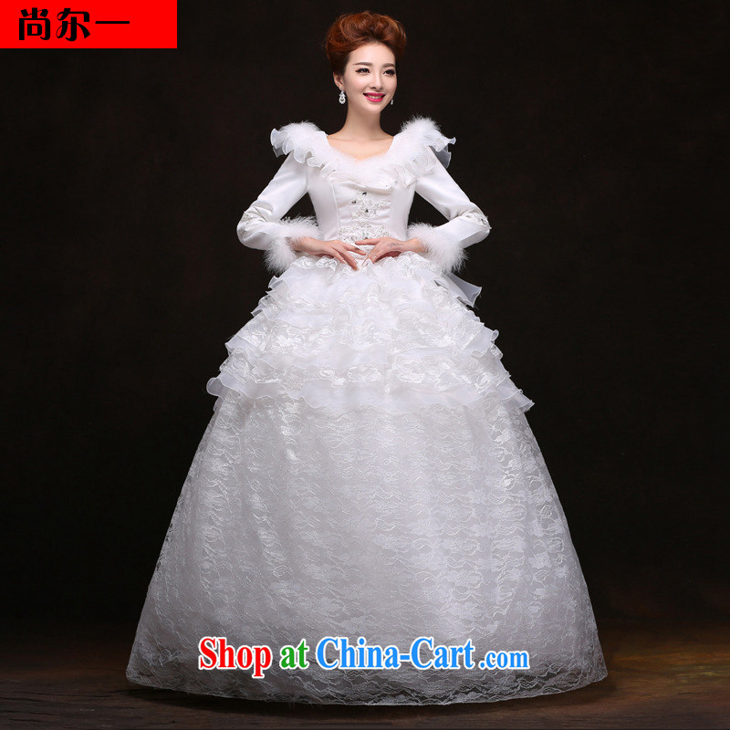 There's a winter clothes new wedding dresses winter and cotton thick long-sleeved lace wedding YFTK 1281 white XXL