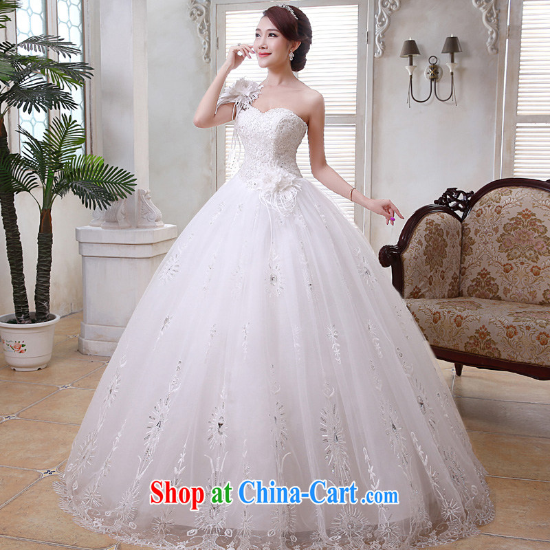 A good service is 2015 new bride Korean wedding dress with single shoulder flower cultivation and stylish wedding dress white XXL