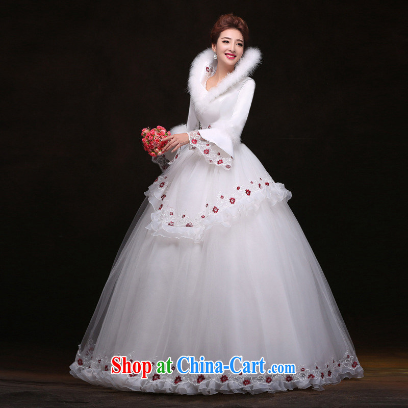 It is also optimized their swords into plowshares winter new long-sleeved with wedding dresses beauty graphics thin Princess shaggy dress wedding YY 3687 white XL, optimize color Baik, shopping on the Internet