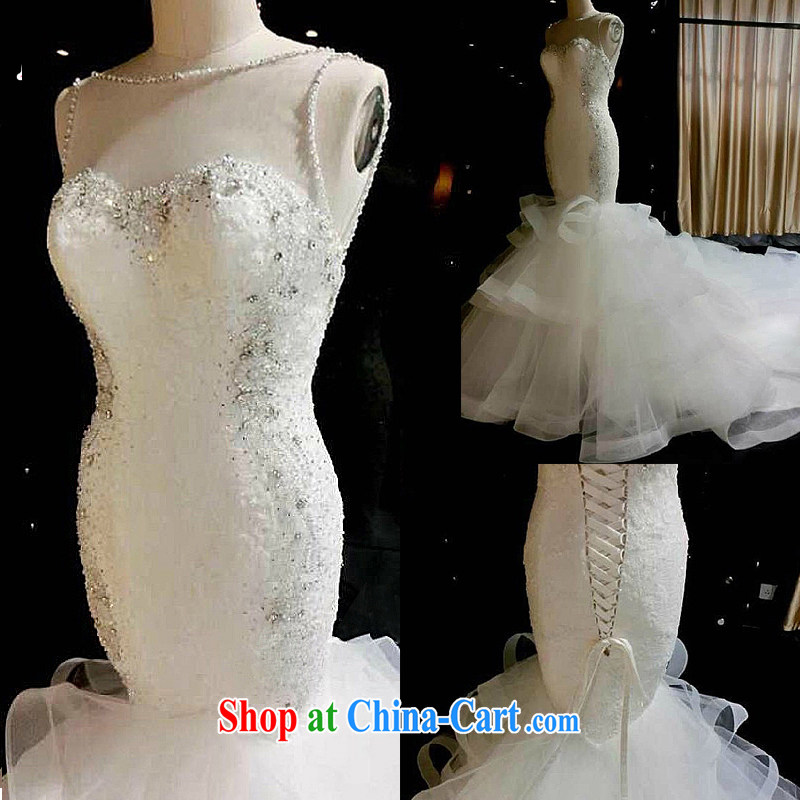wedding dresses Jimmy married arts 2015 new retro lace water drilling beauty Princess crowsfoot long tail 7662 white XXL