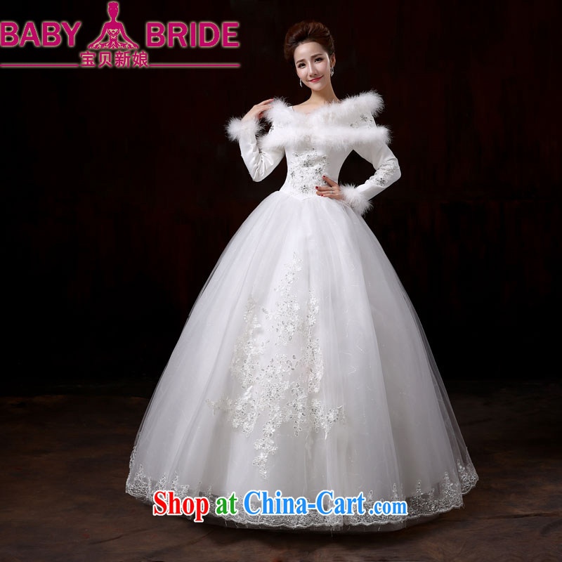 Baby bridal wedding dresses 2014 new winter thick with wedding bridal marriage long-sleeved the cotton field shoulder wedding XXL