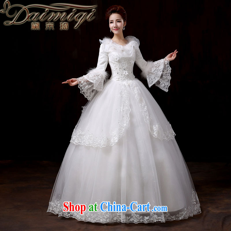 Diane M-kay wedding dresses new 2014 winter Princess flouncing cuff collar lace-edge sweet wedding long-sleeved thick Korean version for hair fall and winter, with cotton XXL